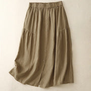 Buddha Stones A-line Buttons Slit Design Elastic Waist Cotton Women's Skirt With Pockets - Tan - US12，UK/AU16，EU44 (2XL) - image 20