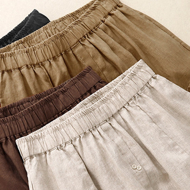 Buddha Stones A-line Buttons Slit Design Elastic Waist Cotton Women's Skirt With Pockets - image 19