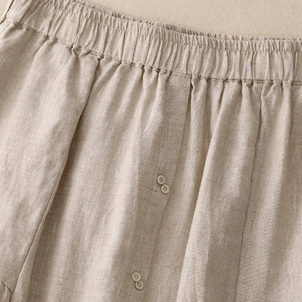Buddha Stones A-line Buttons Slit Design Elastic Waist Cotton Women's Skirt With Pockets - image 13