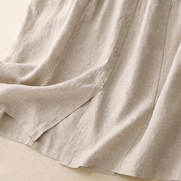 Buddha Stones A-line Buttons Slit Design Elastic Waist Cotton Women's Skirt With Pockets - image 14