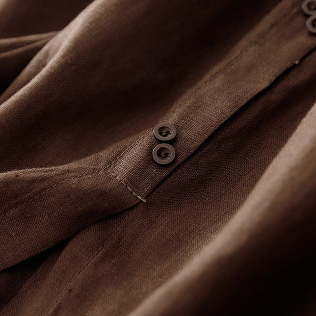 Buddha Stones A-line Buttons Slit Design Elastic Waist Cotton Women's Skirt With Pockets - image 4