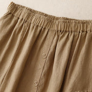Buddha Stones A-line Buttons Slit Design Elastic Waist Cotton Women's Skirt With Pockets - image 21