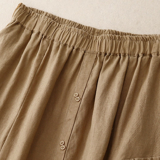 Buddha Stones A-line Buttons Slit Design Elastic Waist Cotton Women's Skirt With Pockets - image 21