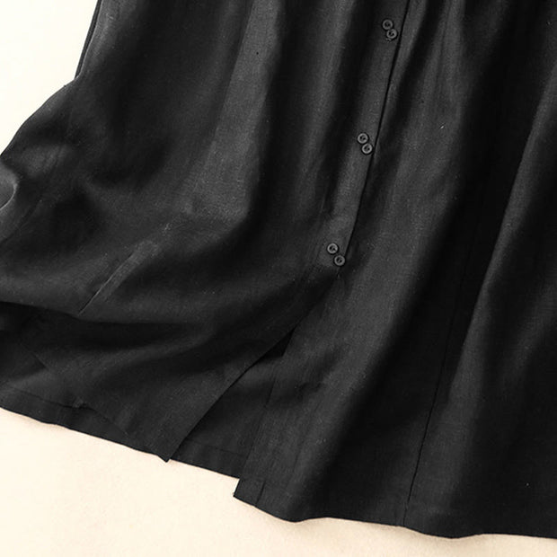 Buddha Stones A-line Buttons Slit Design Elastic Waist Cotton Women's Skirt With Pockets - image 10