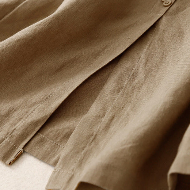 Buddha Stones A-line Buttons Slit Design Elastic Waist Cotton Women's Skirt With Pockets - image 24
