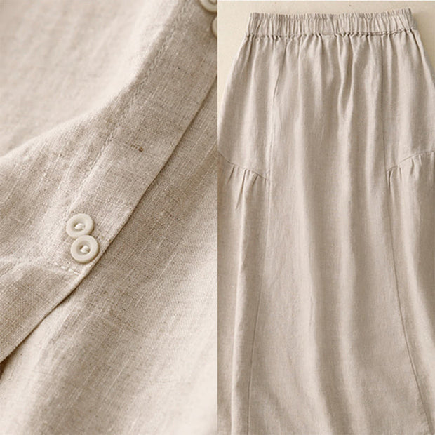 Buddha Stones A-line Buttons Slit Design Elastic Waist Cotton Women's Skirt With Pockets - image 17