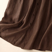 Buddha Stones A-line Buttons Slit Design Elastic Waist Cotton Women's Skirt With Pockets - image 6