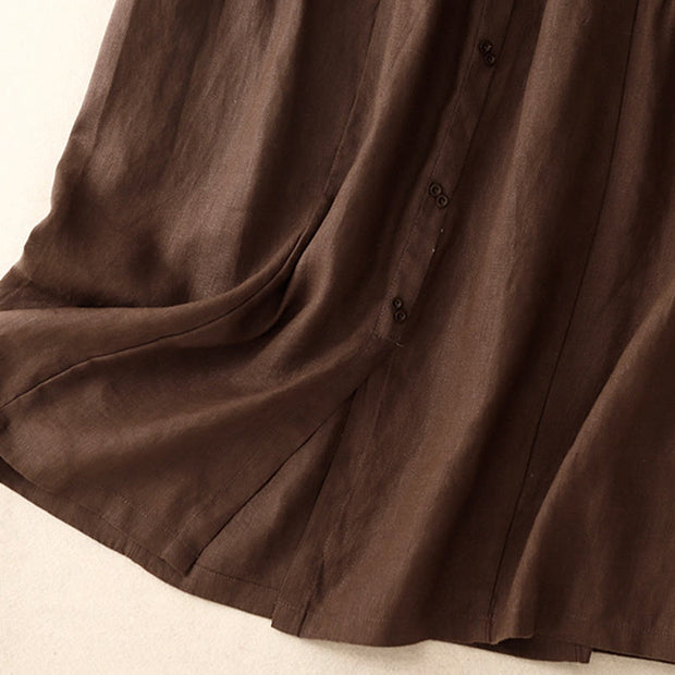 Buddha Stones A-line Buttons Slit Design Elastic Waist Cotton Women's Skirt With Pockets - image 6