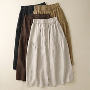 Buddha Stones A-line Buttons Slit Design Elastic Waist Cotton Women's Skirt With Pockets - image 2