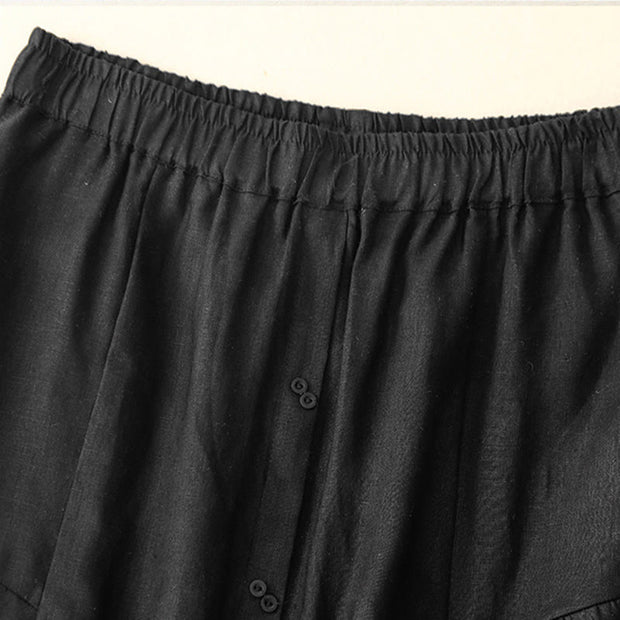 Buddha Stones A-line Buttons Slit Design Elastic Waist Cotton Women's Skirt With Pockets - image 8