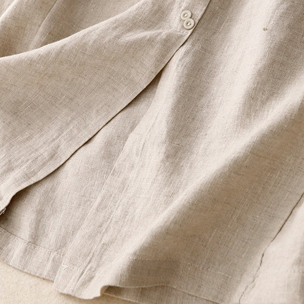Buddha Stones A-line Buttons Slit Design Elastic Waist Cotton Women's Skirt With Pockets - image 16
