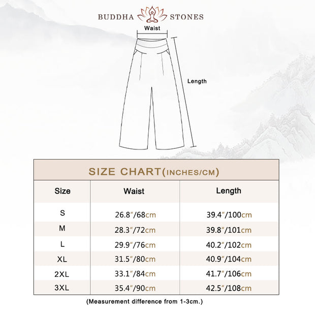 Buddha Stones Plain Color Cotton Linen High Waist Wide Leg Pants With Pockets