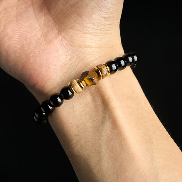 Buddha Stones Black Obsidian Beads Sectional Tiger Eye Stone Purification Bracelet - image 4