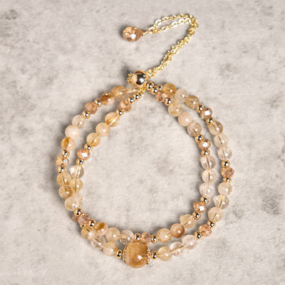 Buddha Stones Natural Citrine Pink Crystal Beads Pleasure Creativity Double Layer Bracelet