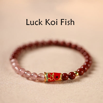 FREE Today: Blessing Love Natural Cinnabar Pink Crystal Strawberry Quartz Lucky Koi Fish Bracelet