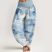 Buddha Stones Casual Cranes Clouds Pagodas Pattern Women's Harem Pants - LightSkyBlue - US22，UK/AU26，EU54 (6XL) - image 6