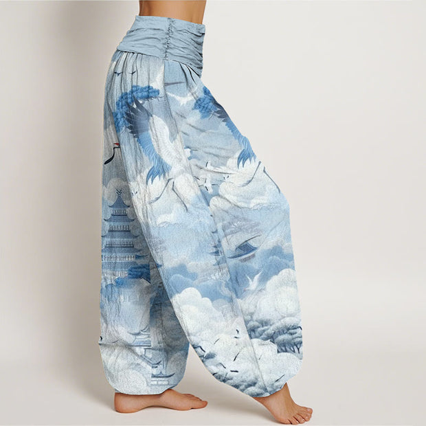 Buddha Stones Casual Cranes Clouds Pagodas Pattern Women's Harem Pants - image 8