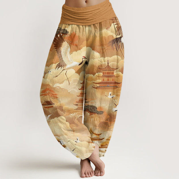 Buddha Stones Casual Cranes Clouds Pagodas Pattern Women's Harem Pants - Goldenrod - US22，UK/AU26，EU54 (6XL) - image 9