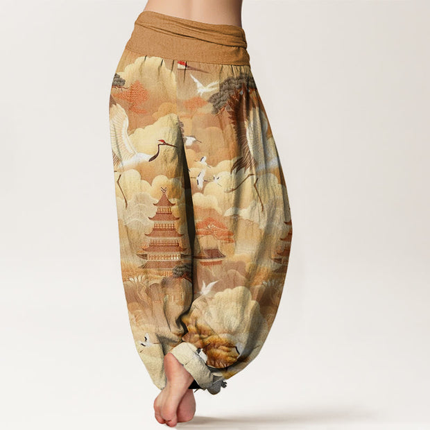 Buddha Stones Casual Cranes Clouds Pagodas Pattern Women's Harem Pants - image 10