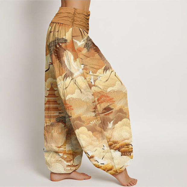 Buddha Stones Casual Cranes Clouds Pagodas Pattern Women's Harem Pants - image 11