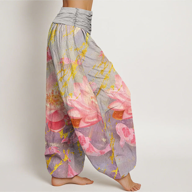 Buddha Stones Casual Lotus Flower Koi Fish Pattern Women's Harem Pants - image 3
