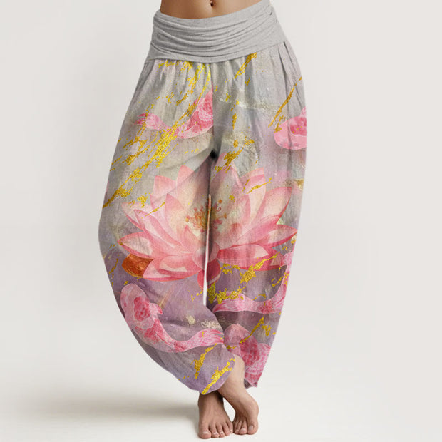 Buddha Stones Casual Lotus Flower Koi Fish Pattern Women's Harem Pants - DarkGray - US22，UK/AU26，EU54 (6XL) - image 1
