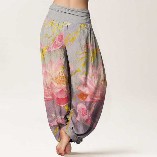 Buddha Stones Casual Lotus Flower Koi Fish Pattern Women's Harem Pants - image 2