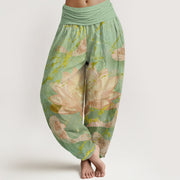 Buddha Stones Casual Lotus Flower Koi Fish Pattern Women's Harem Pants - LightGreen - US22，UK/AU26，EU54 (6XL) - image 6