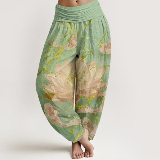 Buddha Stones Casual Lotus Flower Koi Fish Pattern Women's Harem Pants - LightGreen - US22，UK/AU26，EU54 (6XL) - image 6