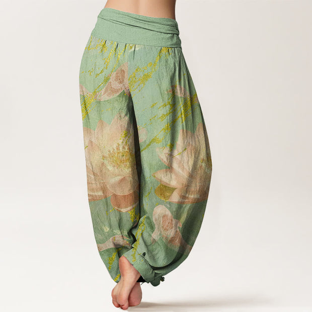 Buddha Stones Casual Lotus Flower Koi Fish Pattern Women's Harem Pants - image 7