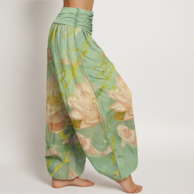 Buddha Stones Casual Lotus Flower Koi Fish Pattern Women's Harem Pants - image 8