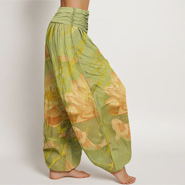 Buddha Stones Casual Lotus Flower Koi Fish Pattern Women's Harem Pants - image 11