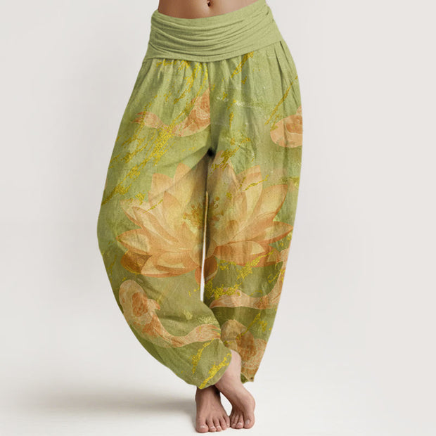 Buddha Stones Casual Lotus Flower Koi Fish Pattern Women's Harem Pants - GreenYellow - US22，UK/AU26，EU54 (6XL) - image 9
