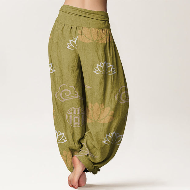 Buddha Stones Casual Lotus Flowers Lanterns Cloud Pattern Women's Harem Pants - image 2