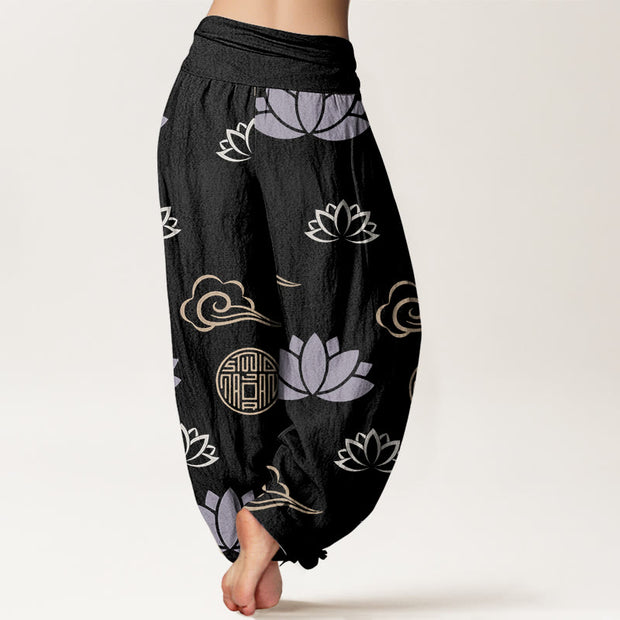 Buddha Stones Casual Lotus Flowers Lanterns Cloud Pattern Women's Harem Pants - image 9