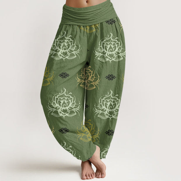 Buddha Stones Casual Various Colors Lotus Flowers Pattern Women's Harem Pants - OliveDrab - US22，UK/AU26，EU54 (6XL) - image 5