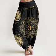 Buddha Stones Casual Mandala Om Symbol Sun Pattern Women's Harem Pants - Black - US22，UK/AU26，EU54 (6XL) - image 1