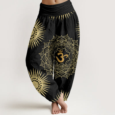 Buddha Stones Casual Mandala Om Symbol Sun Pattern Women's Harem Pants - Black - US22，UK/AU26，EU54 (6XL) - image 1
