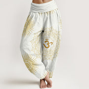 Buddha Stones Casual Mandala Om Symbol Sun Pattern Women's Harem Pants - White - US22，UK/AU26，EU54 (6XL) - image 9
