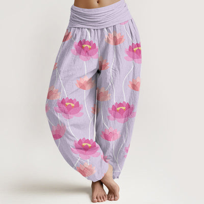 Buddha Stones Casual Lotus Flowers Pattern Women's Harem Pants - Lavender - US22，UK/AU26，EU54 (6XL) - image 1