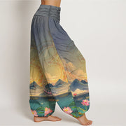 Buddha Stones Casual Lotus Flowers Om Symbol Mountains Lake Pattern Women's Harem Pants - image 7