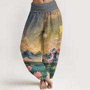 Buddha Stones Casual Lotus Flowers Om Symbol Mountains Lake Pattern Women's Harem Pants - Gray - US22，UK/AU26，EU54 (6XL) - image 5