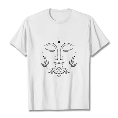 Buddha Stones Casual Buddha Face Lotus Flower Pattern Tee T-Shirt - White - 2XL - image 1
