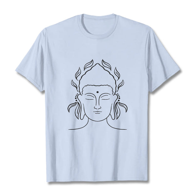 Buddha Stones Casual Buddha Outline Lotus Petal Pattern Tee T-shirt - LightCyan - 2XL - image 19
