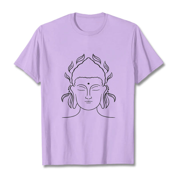 Buddha Stones Casual Buddha Outline Lotus Petal Pattern Tee T-shirt - Plum - 2XL - image 17