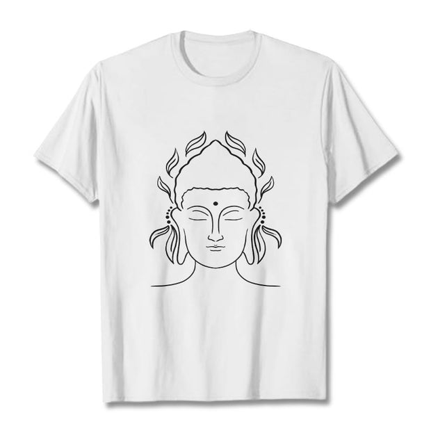 Buddha Stones Casual Buddha Outline Lotus Petal Pattern Tee T-shirt - White - 2XL - image 6