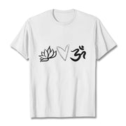 Buddha Stones Casual Lotus Heart Pattern Om Symbol Sanskrit Cotton Tee T-shirt - White - 2XL - image 8