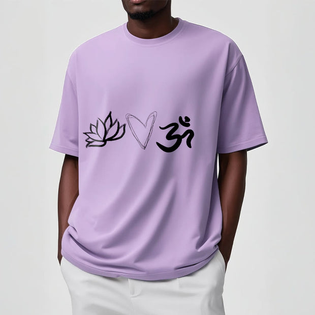 Buddha Stones Casual Lotus Heart Pattern Om Symbol Sanskrit Cotton Tee T-shirt - image 18