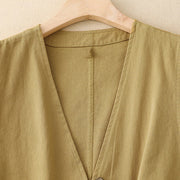 Buddha Stones Solid Color Front Buttons Sleeveless Women's Cotton Waistcoat With Pockets - image 2