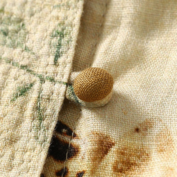 Buddha Stones Commute Chinese Frog-Button Long Lantern Sleeve Women's Cotton Linen Shirt - image 6